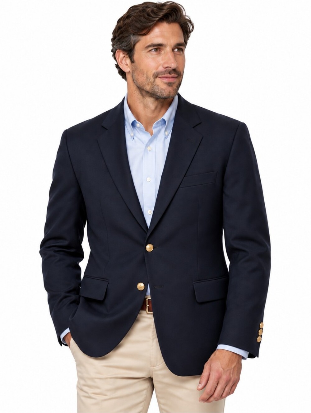 Hickey-Freeman Loro Piana Boardroom Wool‎ Blazer 44L Black Gold Button Gentleman